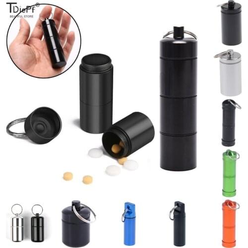 Outdoor Portable Black Aluminum Alloy Waterproof Pill Case Bottle Cache Drug Holder Medicine Box Health Care Container Keychain