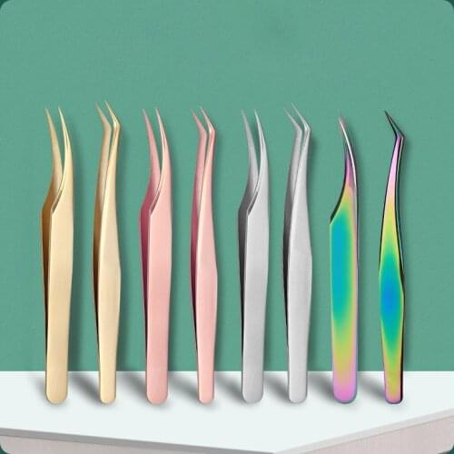 Stainless Steel Eyelash tweezers High Precision Anti-static design Lashes Extensions Eyebrow Tweezers Professional Makeup Tool