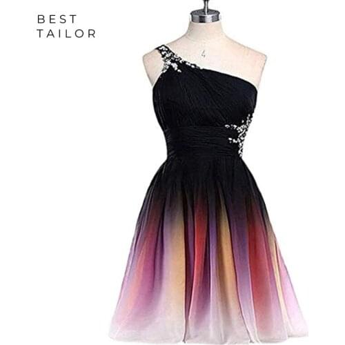 Gradient Prom Dresses Short Gradual One Shoulder Backless Formal Party Gowns vestido de fiesta largos elegantes de gala noche