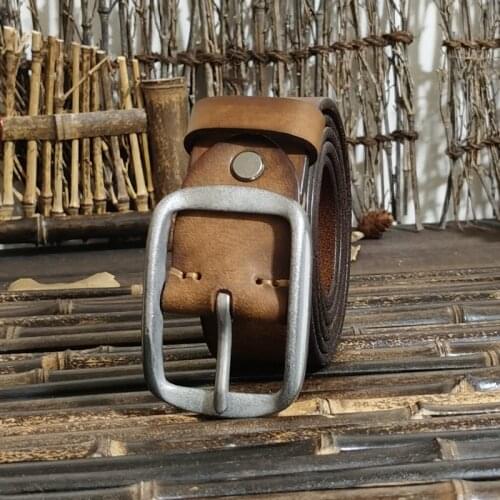 Plyesxale 3.8cm Width 4cm Thickness Cowhide Genuine Leather Belts For Men Luxury Pin Buckle Mens Belt For Jeans Casual B605