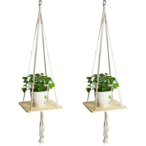 Hanging Baskets Flowerpot Plant Holder Pot Macrame Plant Hanger Wood Board Rope Hanging Planter Basket Vintage Wall Home Decor