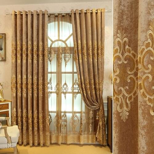Custom curtains High grade European livingroom gold cotton embroidered bedroom blackout curtain tulle drape M699