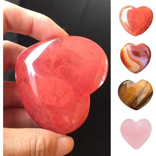 1Pc Natural Heart Shaped Stone Rose Quartz Striped Agate Crystal Carved Love Healing Gemstones 2 Sizes #0117 Small Stone