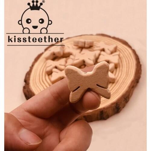 Kissteether 10pcs Food Grade Wood Bead Beech Wooden Butterfly Animal Beads DIY Teething Mom Necklace Jewelry Making Teether