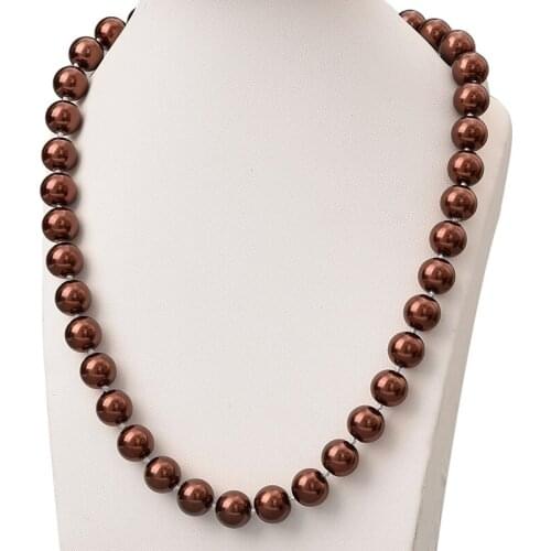Simple Style 10mm Dark Brown Pearls Necklace Suitable For Elegant Ladies Gifts Synthetic Pearls Chain Necklace 18inch H849