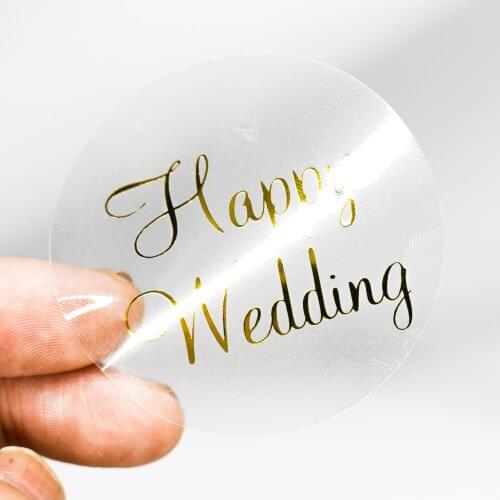 Transparent Round Hot Stamping HAPPY WEDDING Sealing Sticker DIY Seals Stickers 60pcs