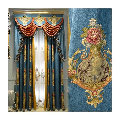 Villa American luxury chenille jacquard living room bedroom European high precision thick curtain cloth