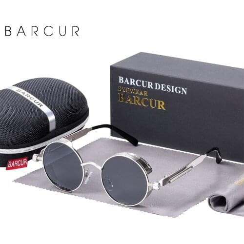 BARCUR Steampunk Retro Design Sunglasses Round Women Polarized Men Sun Glasses Mirror Eyewear Night Vision Trend Styles UV400
