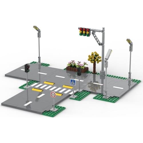Compatible City Street View Building Bricks MOC Road Traffic Lights Sign Blocks Base Friends Bricks DIY Toys for Boys Girls Gift