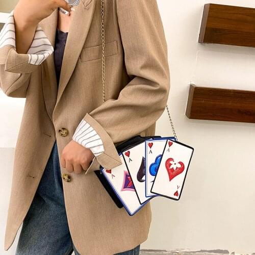 Women fashion funny personality creative shoulder bag hit color playing card tower dollar pattern pu messenger bag