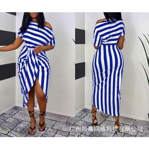 Europe and the United States 2021 new striped strapless irregular strap dress women shirts