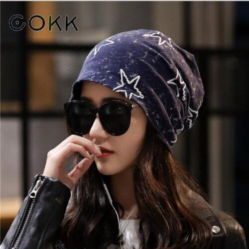 COKK Hat Female Beanies Star Pattern Stretch Hats For Women Men Unisex Summer Autumn Bonnet Womens Beanie Fashion 2020 New Black