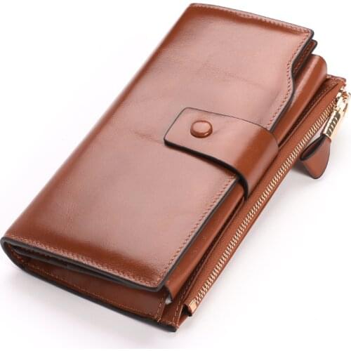 Genuine Leather Women Clutch Wallet And Female Coin Purse Portomonee Clamp For Phone Bag Card Holder Handy Passport Walet