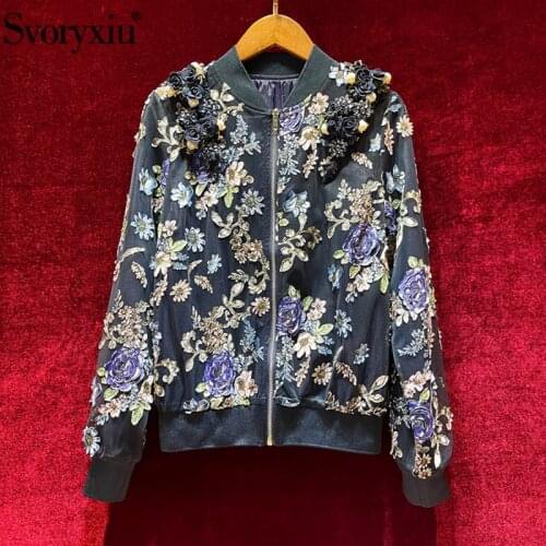 Svoryxiu Runway Designer Autumn Tulle Embroidery Jackets Coat Womens Manual Beading Applique Fashion Overcoat Outwear