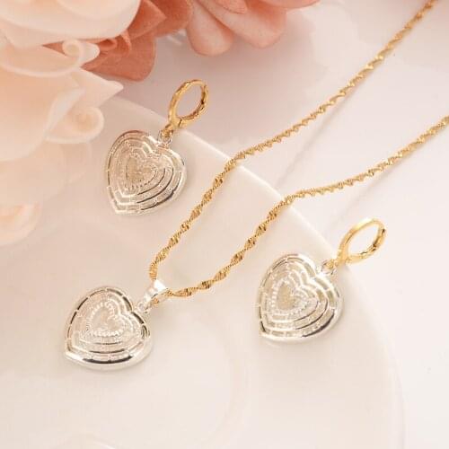 Gold Necklace Earring Set Women Party Gift Dubai love heart silver Jewelry Sets bridal party gift DIY charms girls kid Jewelry