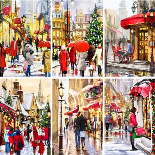 ZOOYA DIY Diamond Embroidery Street Rhinestone Art Diamond Painting Landscape Cross Stitch Christmas Home Decor