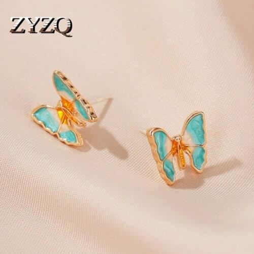 ZYZQ Oil Painting Texture Butterfly Earrings Girl Heart Ancient Style Gradient Butterfly Wings Earrings