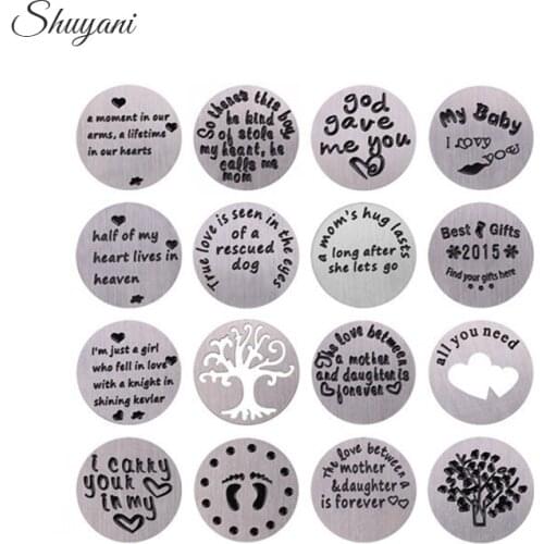 10Pcs 22mm Inspire Word Love Heart Family Floating Locket Window Plate Fit 30mm Glass Living Memory Locket Necklaces Jewelry