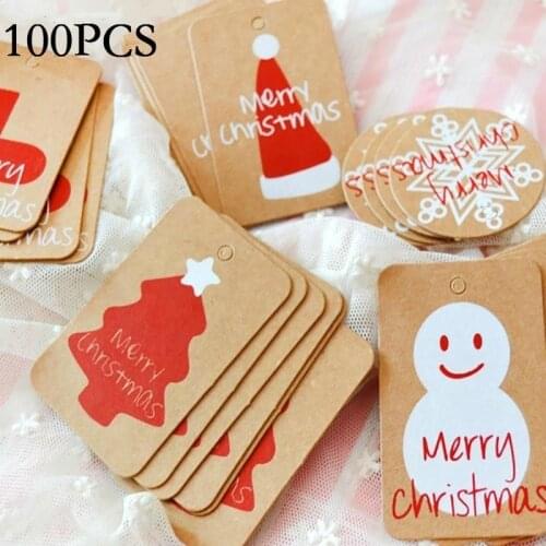 100pcs/lot Happy Merry Christmas Kraft Paper Tag Ornaments Decorations for Home Party Xmas Trees Decoration