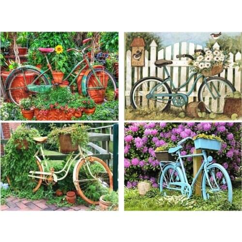 5d Diy Diamond painting Flower With Bicycle Diamond Embroidery paint by numbers Scenery Diamond mosaic birthday presentZP-1081