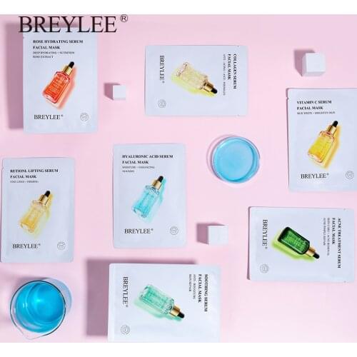 BREYLEE Face Sheet Mask Collagen Retinol Acne Treatment Serum Whitening Moisturizer Facial Skin Care Anti Aging Vitamin C 7pcs