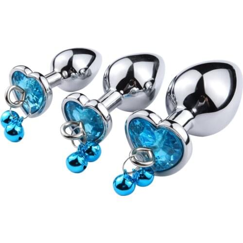 Stainless Steel Medium Size Heart Metal Anal Plug With Bell Crystal Pendant Butt Plug Prostate Massager Sex Toys For Woman Men
