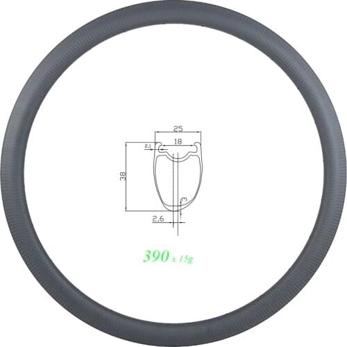 390g SL 700c 38mm asymmetric clincher tubeless road disc carbon rim 25mm wide U shape wheel UD 3K 12K 20H 21H 22H 24H 28H 18mm