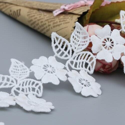 2Y White Water Soluble Embroidered White Flower Lace Fabric Sewing DIY Trim Applique Ribbon Craft Guipure Width 5.5CM