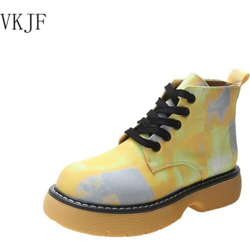 Martin Boots Women 2021 New Summer Autumn Leopard Color Matching Print Thick Sole High Top Canvas Board Shoes Casual Short Boots