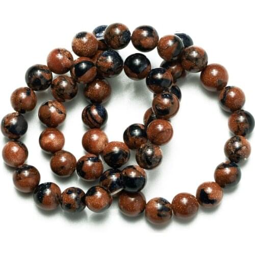 Wholesale 4 6 8 10 12mm Natural Stone Smooth Gold Blue Mixed Sand Loose Beads for Jewelry Making Accessories Bracelet DIY