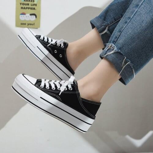 Black and White Sneakers Platform Canvas Sneaker Fashion Sport Flat Bottom Casual Shoes Sneaker Fashion Platformy Slippers