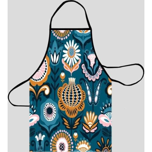 Folk Floral Kitchen Aprons For Women Oxford Fabric Cleaning Pinafore Home Cooking Accessories Apron
