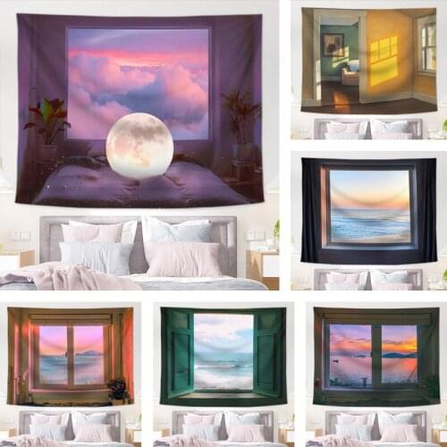 Blue Sky Background Fabric Ins Painted Oil Painting Room Bedside Bedroom Wall Decorations Cloth Wall Hanging Wall Tapestry