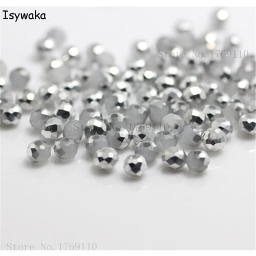 Isywaka Solid White Silver Color 4mm 145pcs Rondelle Austria Crystal Glass Beads Loose Faceted Round Beads Jewelry Making