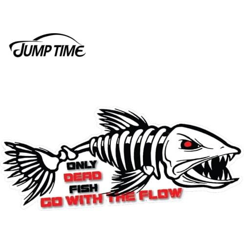 JumpTime 13cm x 5.4cm DEAD FISH Sticker Decal Bass Shark Mad Fishing Boat Salt Bones Kayak Skeleton Car Styling