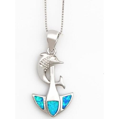 JZP0157 Popular dolphin and anchor blue opal pendants womens fashion element jewelr