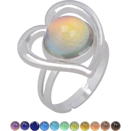 Mood Rings Love Peach Heart Gem Feeling Discoloration Ring Opening Adjustment Engagement Gift Gothic Anillos Mujer Jewelry