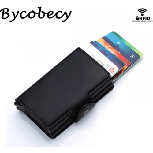 Bycobecy Aluminum Double Boxes Credit Card Holder PU Leather Smart Wallet Anti-theft RFID Card Case Business New Short Purse