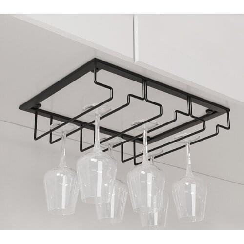 Kitchen Hanging Wine Glass Holder Bar Home Cabinet Wall-mounted Cup Storage Drain Rack