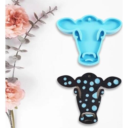 M2EA Shiny Cow Head Keychain Epoxy Resin Mold Handmade Key Ring Pendant Silicone Mould DIY Crafts Jewelry Tool