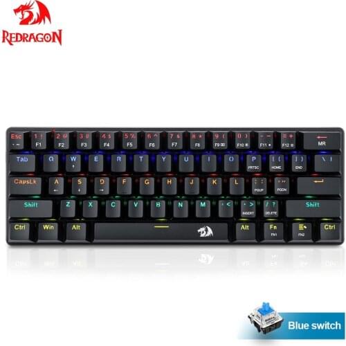 REDRAGON Jax K613 Rainbow USB Mechanical Gaming Keyboard Blue Switch 61 Keys Wired detachable cable,portable for travel