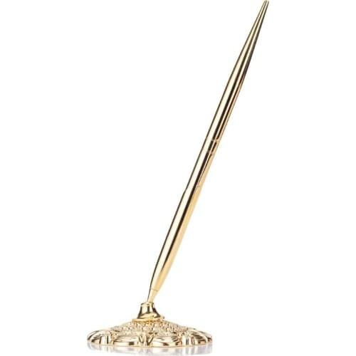 CPDD Retro Metal Ballpoint Pen Attached Base Stand Desk Office Counter Wedding Guest Sign Signature Pens