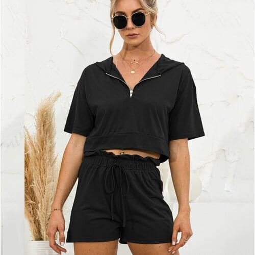 Fashion Two Piece Set With Crop Top Shorts For Women Hooded Pullover 2 Pcs Suit Female Summer Casual Tracksuit Set Streetwear