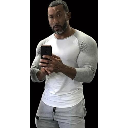 Men Gym Fitness T shirt Cotton Shawl sleeve shirts Bodybuilding Slim Fit Workout Patchwork Casual Skinny Tee Tops Male Clothing