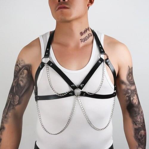 Men Sexual Chest Leather Harness Belts Adjustable BDSM Gay Body Bondage Harness Straps Fetish Rave Gay Clothing Erotic Adult Sex