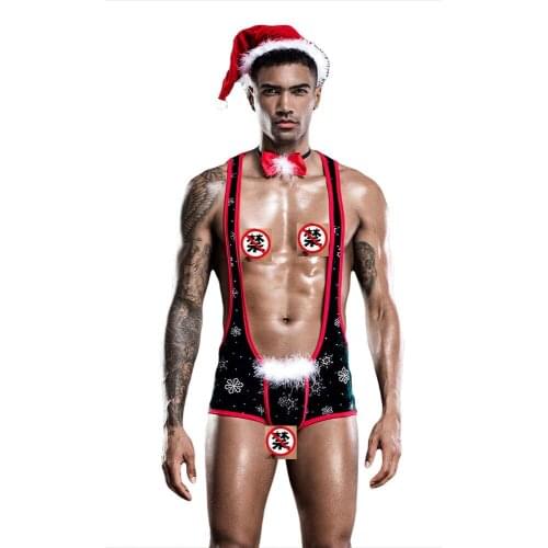 MENS SEXY LINGERIE SANTA CLAUS FATHER CHRISTMAS TEDDIE SUIT BODYSUIT OUTFIT FANCY DRESS COSTUME JSY7230