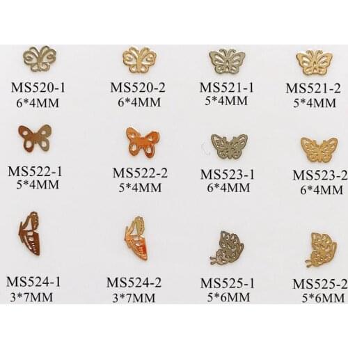 100pcs Gold/Silver New Butterfly Shape Cute Metal Sticker Nail Art Metal Pieces Nail Art Decoration Non-adhesive Sticker