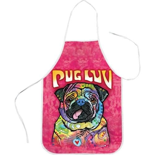 Parent-child Kitchen Apron Bulldog Printed Sleeveless Polyester Aprons for Child Adult Home Cleaning Tools Waist Baking Aprons