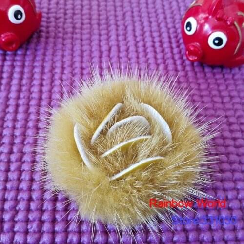 Genuine yellow Mink Fur flower Brooch for coat corsage Fashion DIY accessories Mixed Colour 2 Pieces/lot