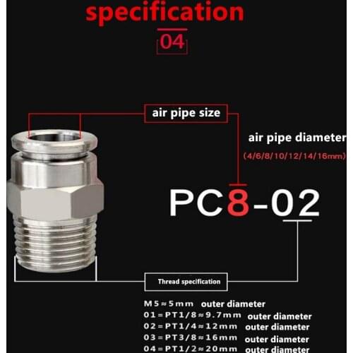 Stainless Steel PC8-02 Connector Pneumatic Quick Connector Threaded Through Quick Plug PC4/6/8/10/12/16